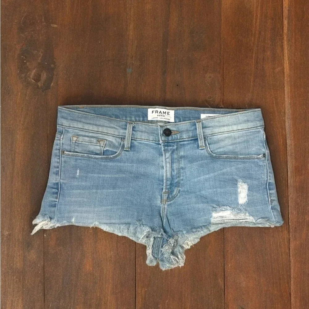 FRAME Le Garçon Cutoff Raw Hem Distressed Denim Jean Shorts Size 27 - Picture 8 of 8